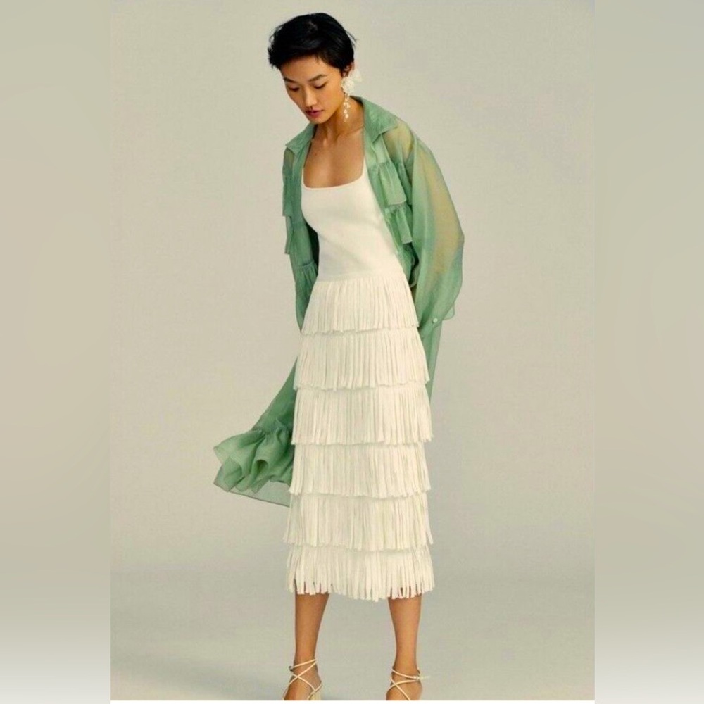 Anthropologie 
ENDLESS ROSE
Tiered Fringe Midi Dress size Small NWT